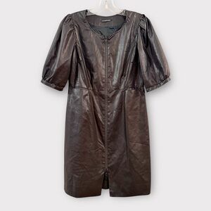 Rodebjer dark brown faux leather front zip dress